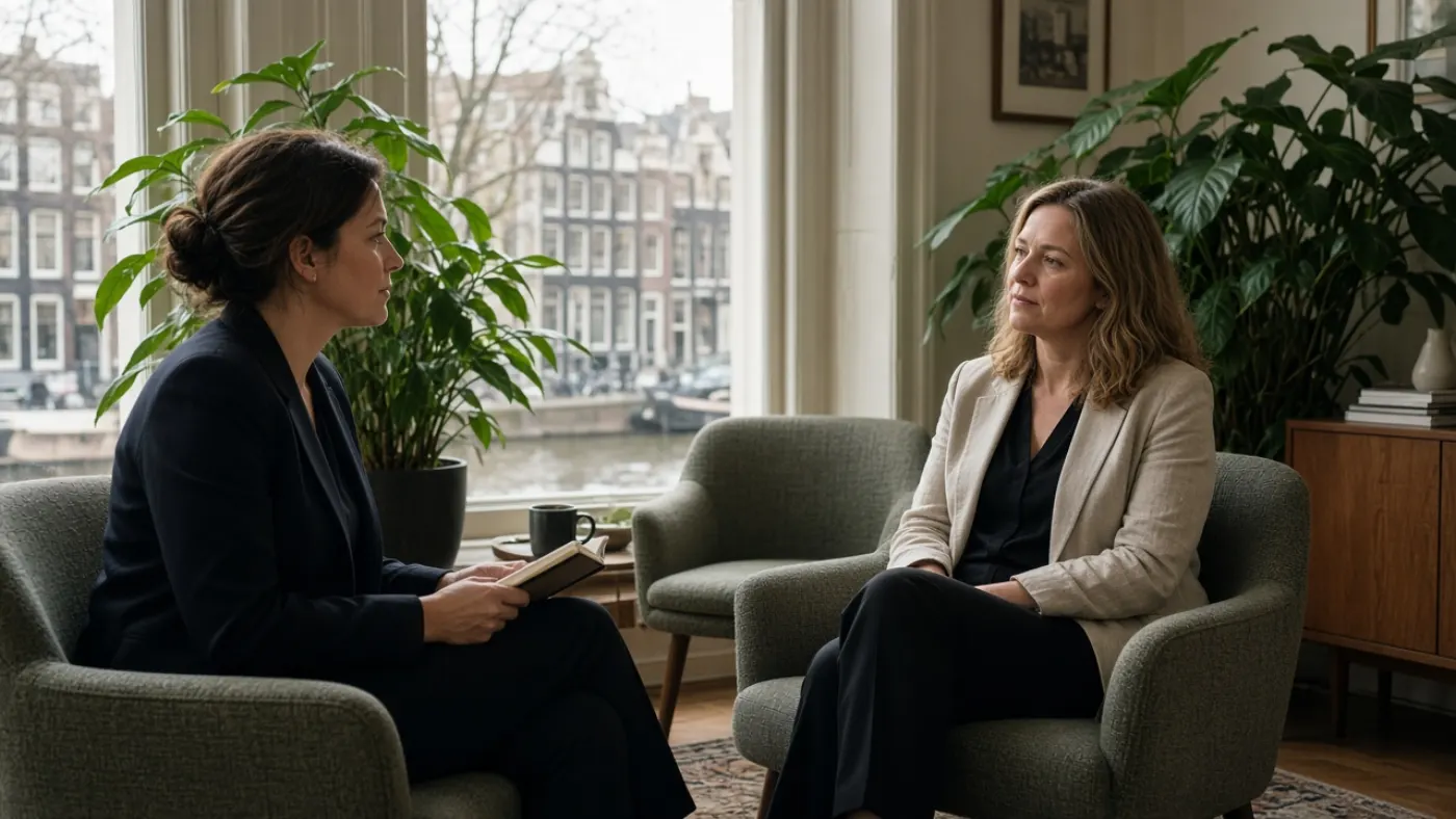 Twee vrouwen in een executive coachinggesprek over zakelijk Engels in Amsterdam